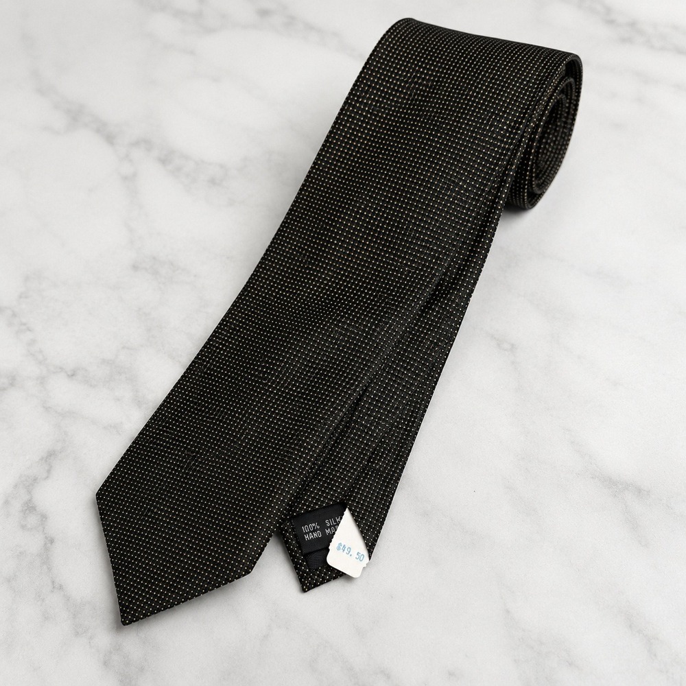 Bruno Piattelli Roma Mens Silk Tie Black Gold Micro Pattern Hand Made Italy 3.25